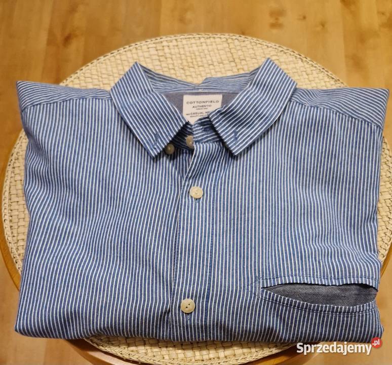 Męska KOSZULA Cottonfield XL niebieskie paski Odzież codzienna Lublin