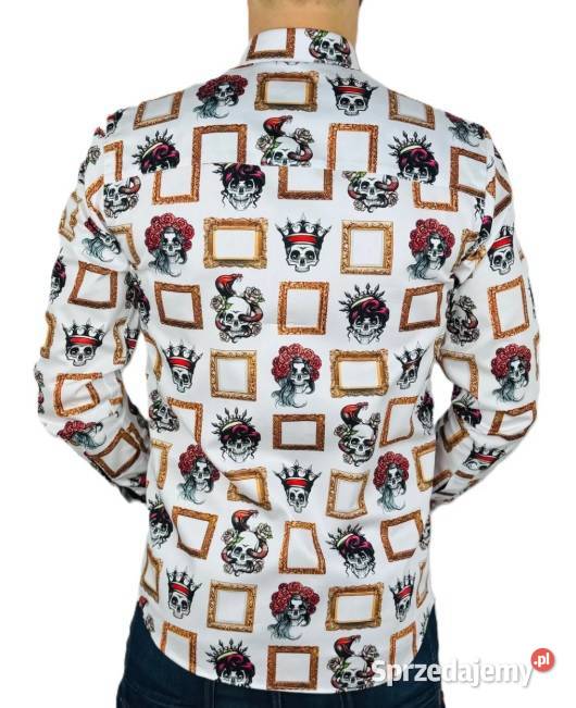DANIEL BESSI Koszula męska fb107 biała czachy Ostrów Wielkopolski