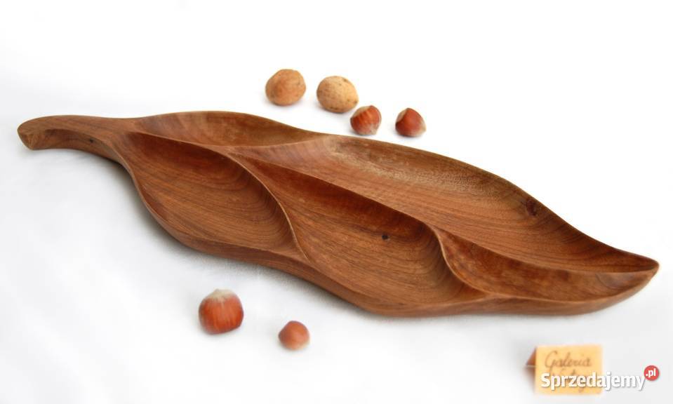 Rzeźbiona patera liść 40 drewno teak lata 70 Lublin sprzedam