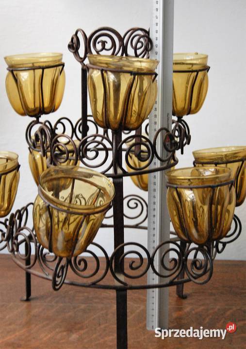 Świecznik kuty piętrowy metaloplastyka klosze wielokolorowy Lublin sprzedam