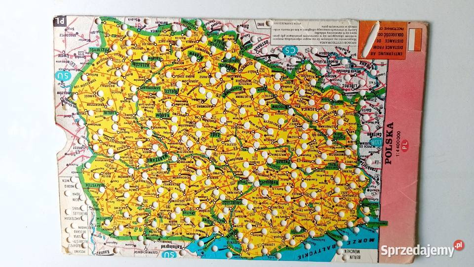 Stara mapa Polski z odległosciami ciekawa Wałbrzych