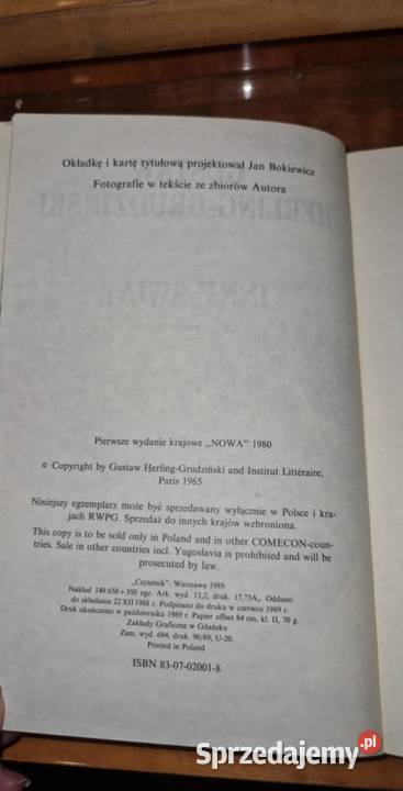 Inny świat Gustaw HerlingGrudziński 1989 książka Proza i poezja Dąbrowa Górnicza