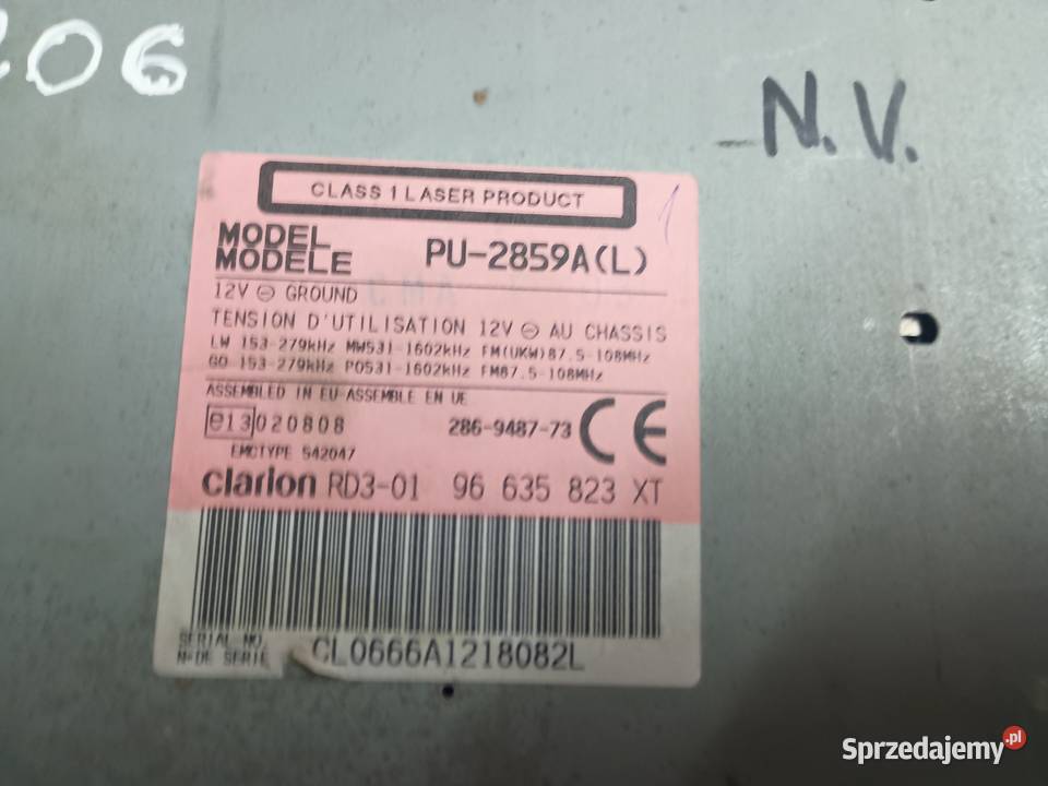 Radio CD Clarion Peugeot Citroen 206 PU2859A Części samochodowe Radzionków