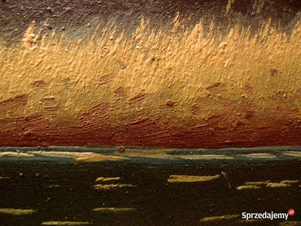 Obraz pejzaż jeziora rama drewniana z gipsową Malarstwo Łódź