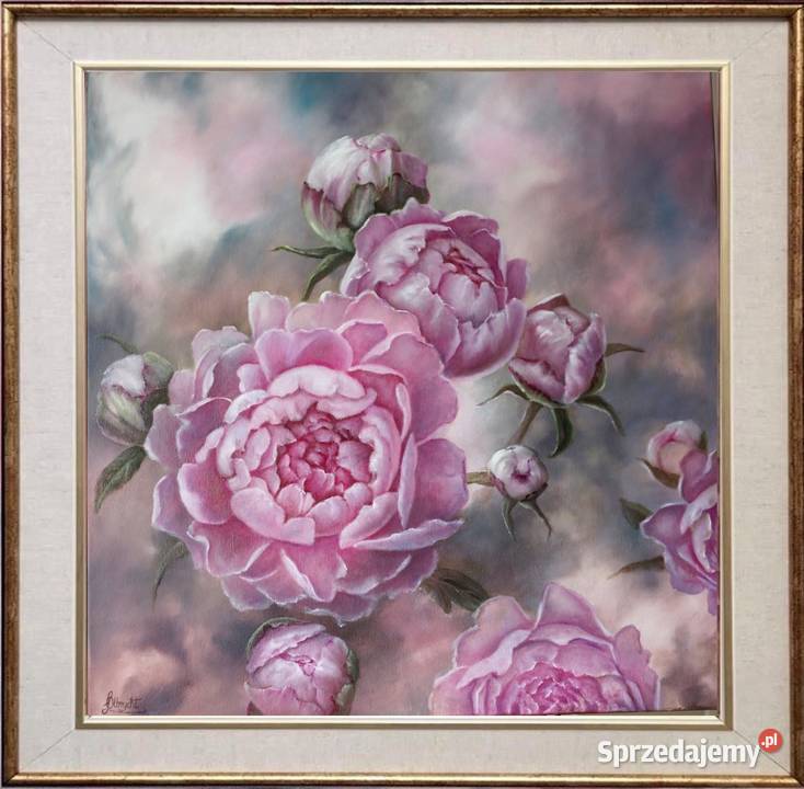 Piwonie ręcznie malowany olejny Malarstwo Nowy Sącz sprzedam