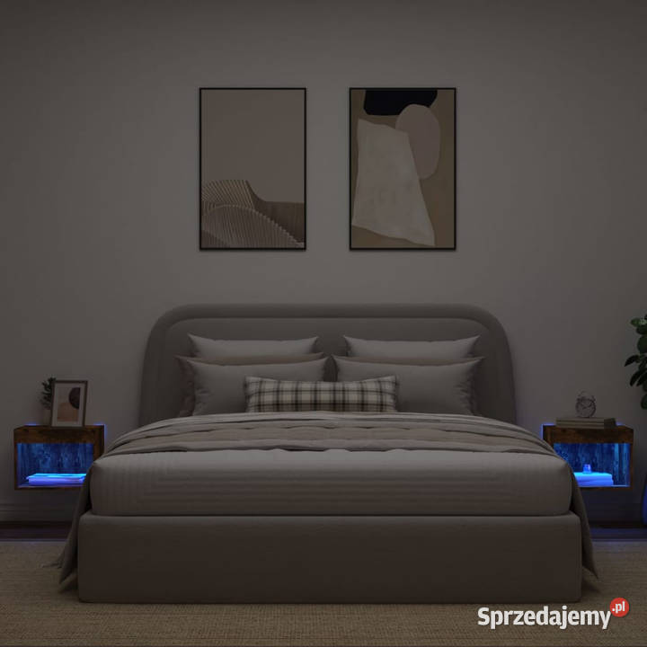 Szafki nocne z LED ścienne 2 przydymiony dąb Warszawa