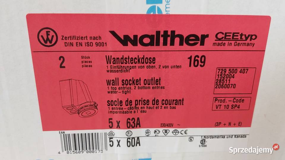 Gniazdo siłowe natynkowe 63A 5P Walther 169 Wyszków