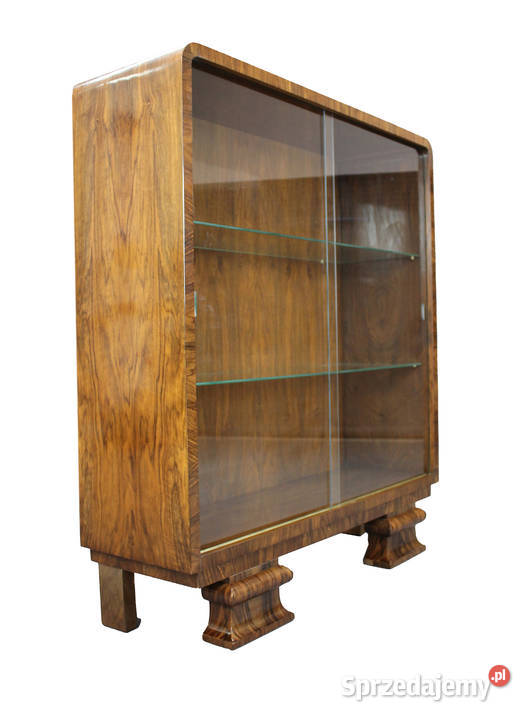 Witryna stojąca art deco w orzechu renowacji