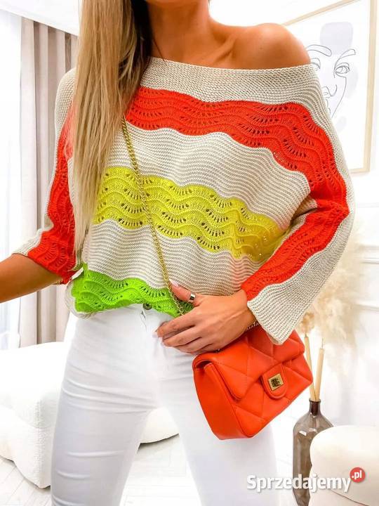 Sweter ażurowy paski 4042 łódzkie Pątnów