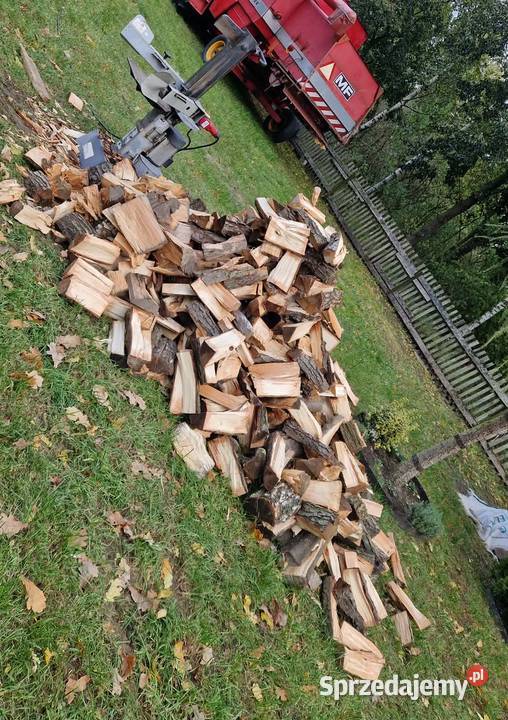 Łupanie drewna łuparką hydrauliczną Białoskóry