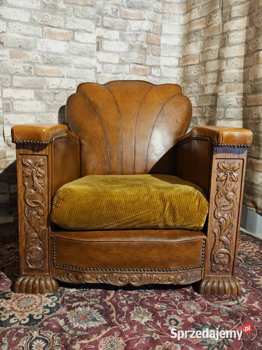 Dwa potężne fotele z prawdziwej skóry i drewna Sandomierz sprzedam