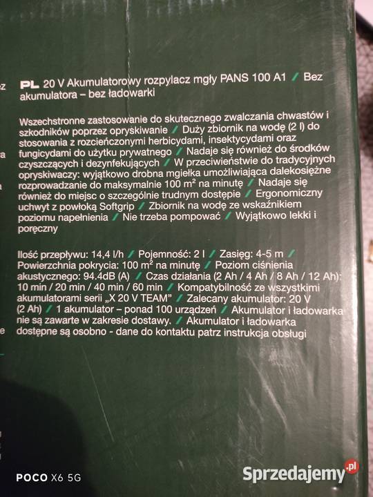 Parkside PANS 100 A1 Aku rozpylacz mgły nowy Bolesławiec sprzedam