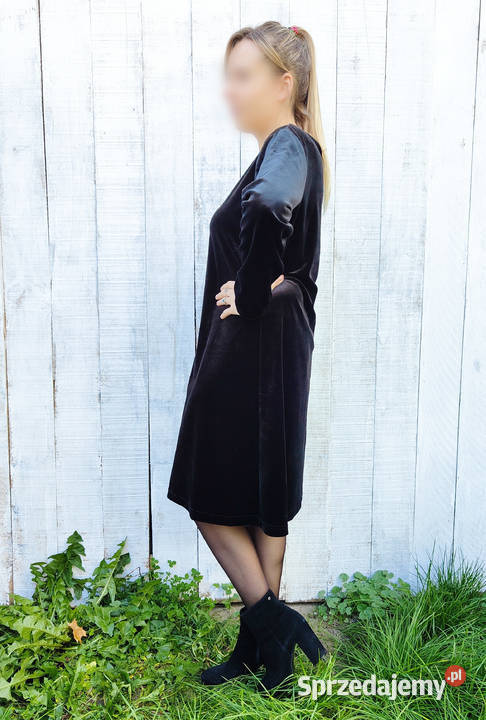 Czarna sukienka vintage 40 L welur welurowa mini czarny Szczecin