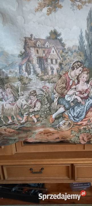 Duży gobelintapiseria Dworska scenka rodzajowa Skierniewice