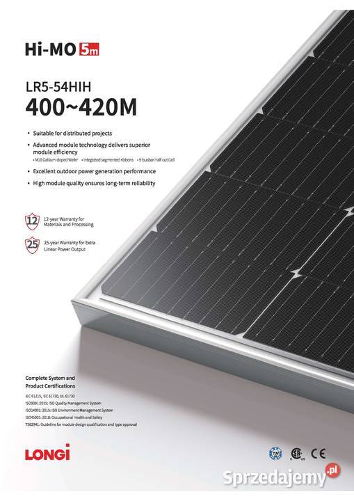 Panele Fotowoltaiczne Longi Solar 405W Lublin