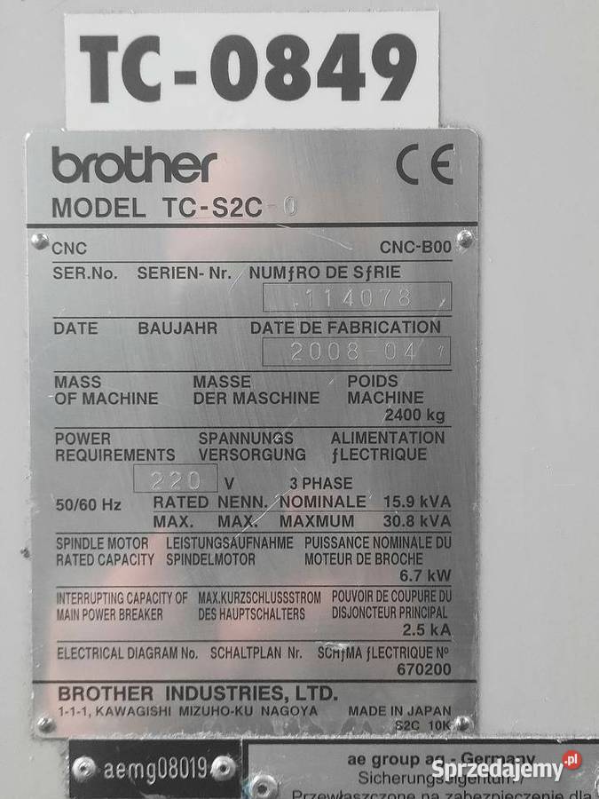 Centrum obróbcze Brother TCS2C 0 Strzelce Krajeńskie sprzedam