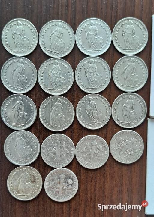 Srebrne monety 15 franka 10 centów one dime zachodniopomorskie Szczecin