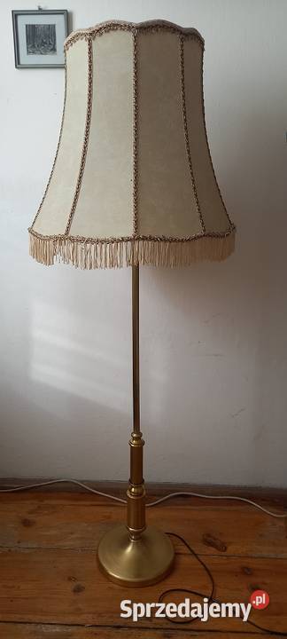 Mosiężna lampa podłogowa z abażurem
