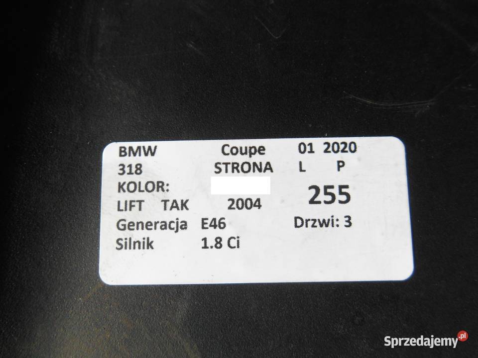 POKRYWA MASKA SILNIKA BMW 318 E46 FL Zbierkowo sprzedam