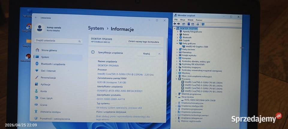 Laptop HP Elitebook i58Gb256GbSIM kujawsko-pomorskie Inowrocław