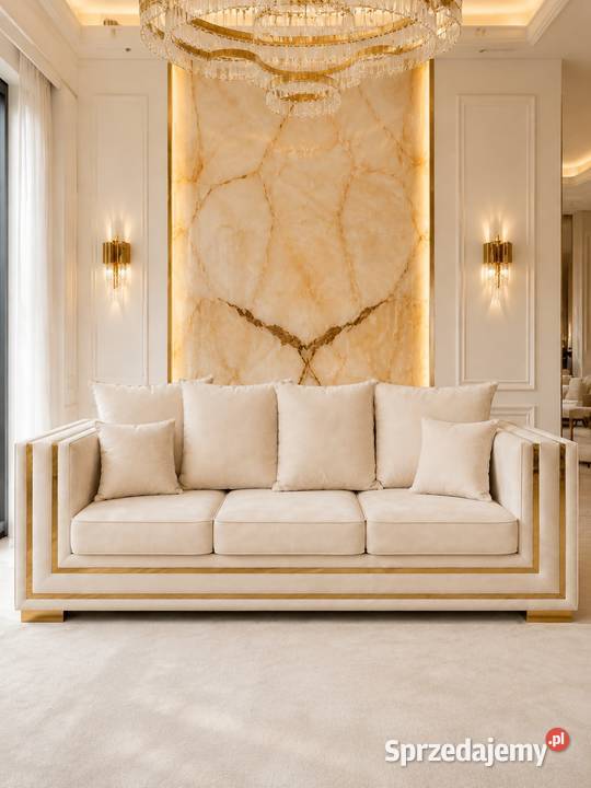 Designerska sofa glamour ze złotymi nogami Warszawa sprzedam