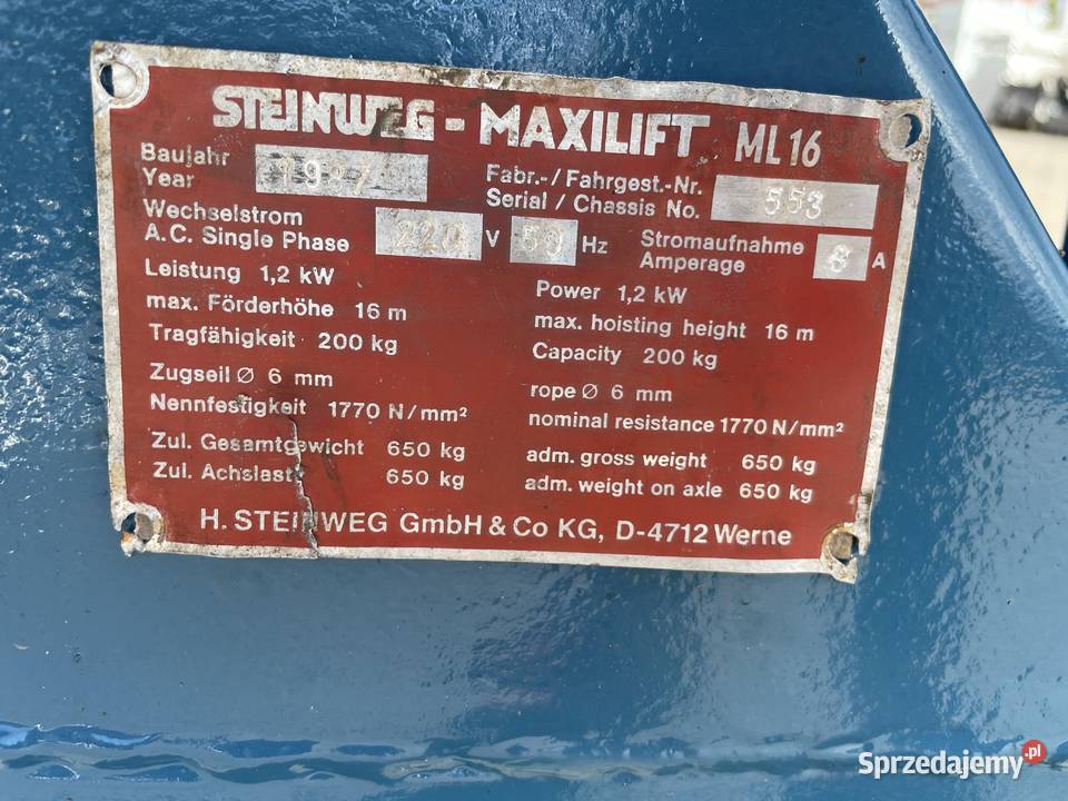 Winda dekarska Steinweg ML16 230v drabina Ślesin