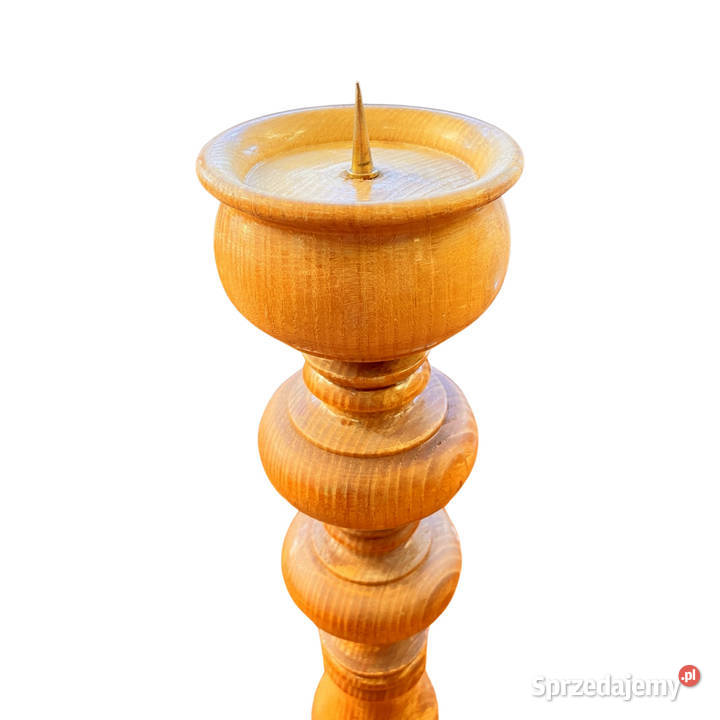 Wielki drewniany toczony świecznik Belgia lata