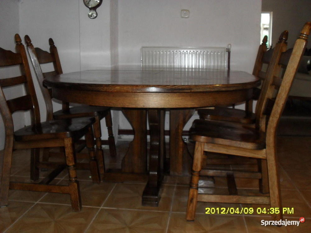 stół dębowy okrągły rozkładany 4krzesła holender Góra