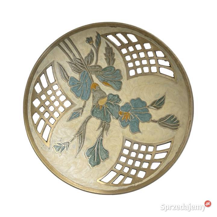 Ręcznie malowana patera mosiężna Francja lata 60 mazowieckie Warszawa