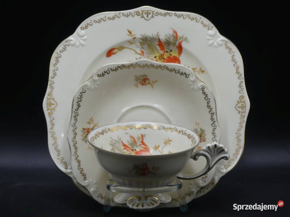 Urokliwe trio Tułowice Tillowitz Elfenbein Porcelana i szkło Poznań sprzedam