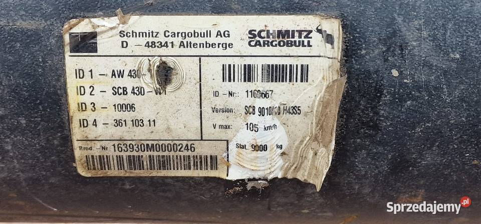 SCHMITZ CARGOBULL H43S5 SCB 901010 OŚ NACZEPY Bieleń