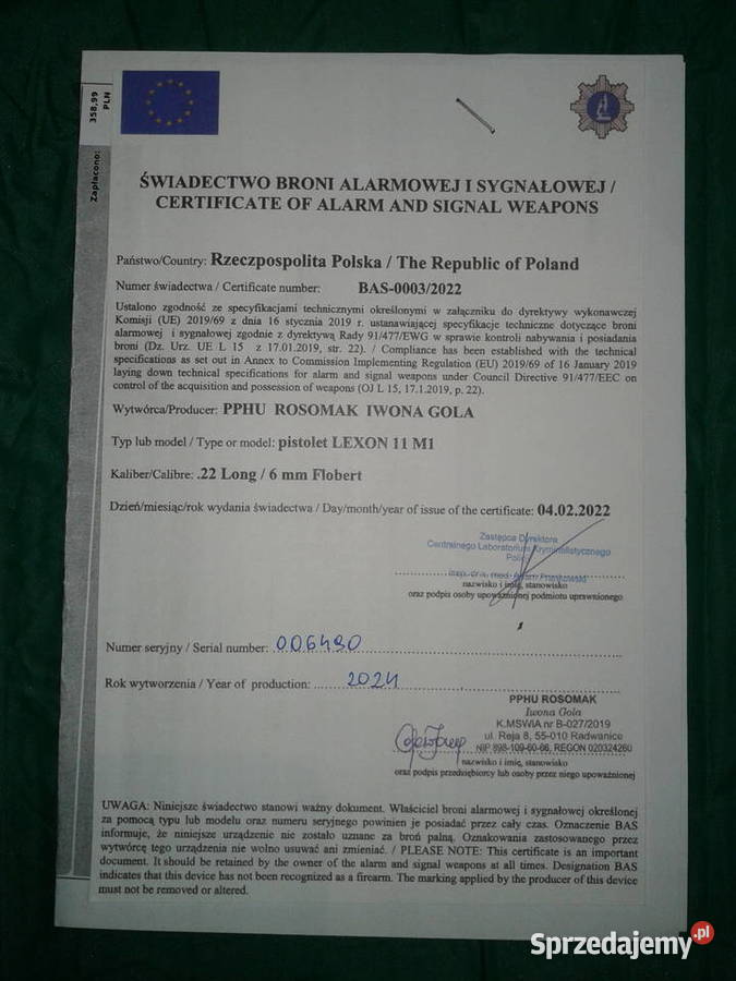 Pistolet hukowy SYLWESTERgwarancja Sporty strzeleckie i myślistwo Skiereszewo