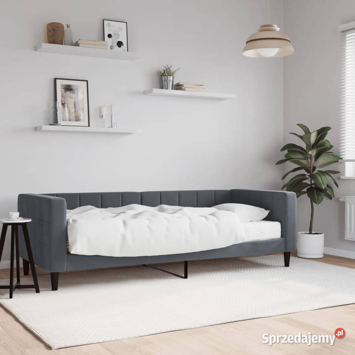 Sofa z materacem do spania ciemnoszara aksamit Warszawa