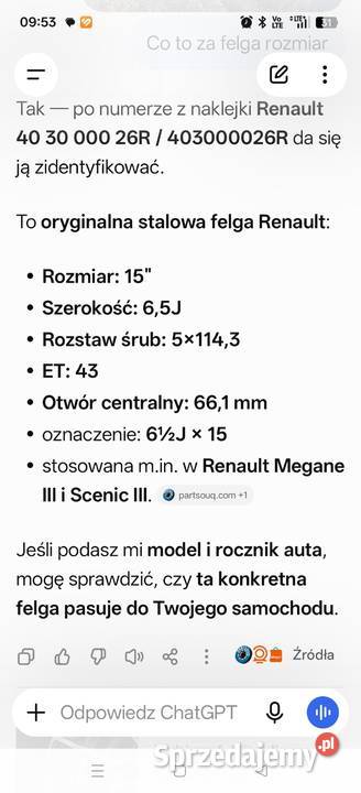 Sprzedam 2 felgi do Renault 15 Boguchwała