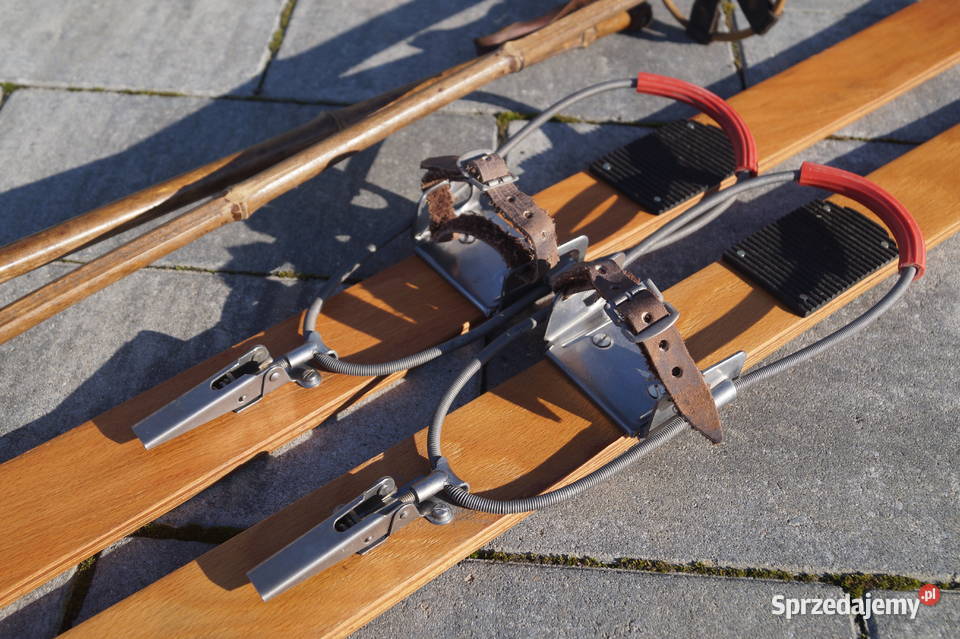 Stare drewniane narty dziecięce 100 kijki Pruchnik