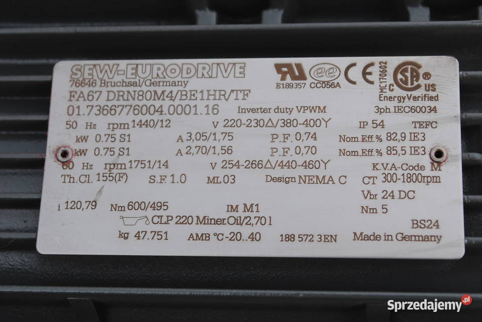 Motoreduktor 075kw 12obrmin hamulcem 24V Firmy