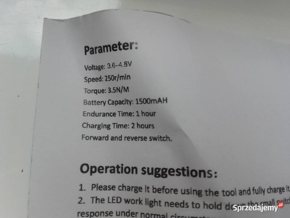 Wkrętak akumulatorowy 42V ZHCY w walizce z kujawsko-pomorskie Bydgoszcz sprzedam