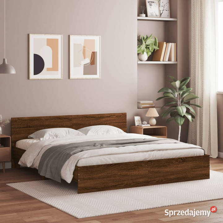 Rama łóżka z wezgłowiem i LED brązowy dąb 70cm Warszawa