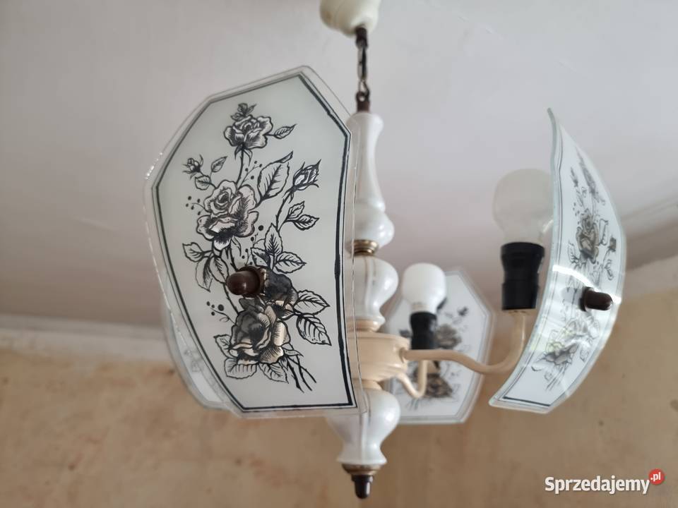 Lampa żyrandol prl szklany porcelana sprawny Sosnowiec
