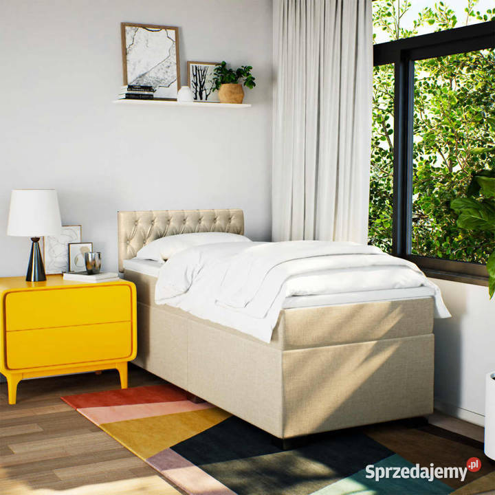 Łóżko kontynentalne z materacem kremowe tkanina
