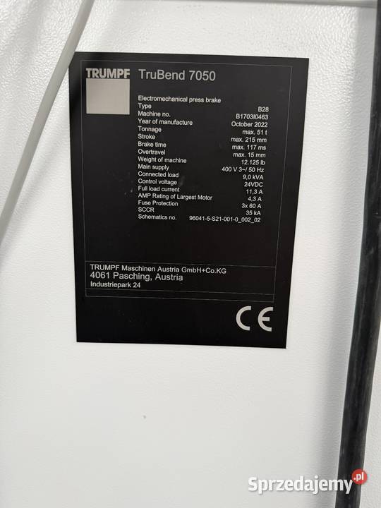 TRUMPF TruBend 7050 2022 Precyzyjna Prasa mazowieckie Warszawa
