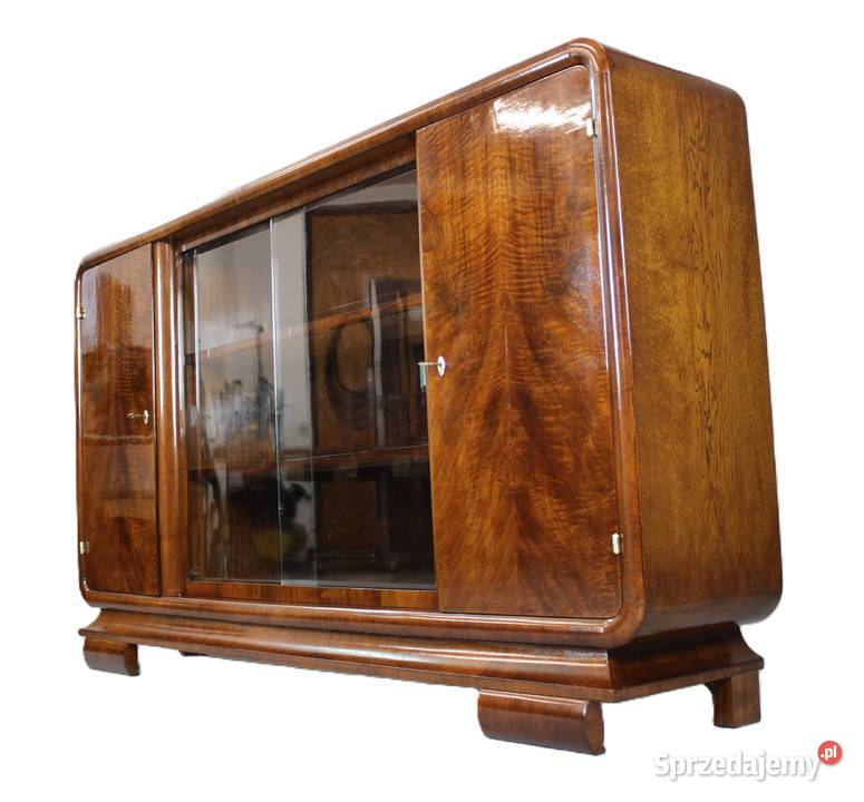 Niska biblioteka art deco w orzechu renowacji Meble kujawsko-pomorskie Bydgoszcz