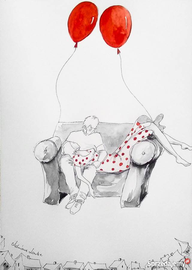 PODWÓJNE FLOW praca akwarelą i piórkiem artystki śląskie Katowice