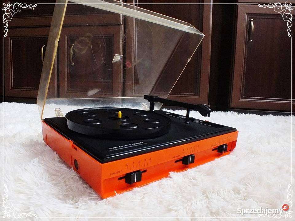Kolekcjonerski stary pomarańczowy Gramofon Żary