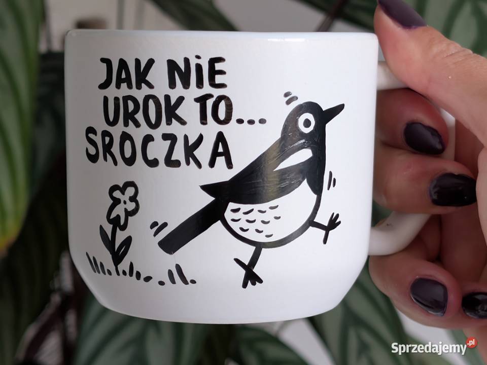 Kubek Ceramiczny Ręcznie Malowany SROCZKA 300ml biały