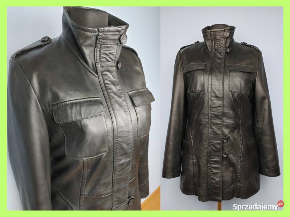 Czarna kurtka damska skóra naturalna kieszeniami Złoczew