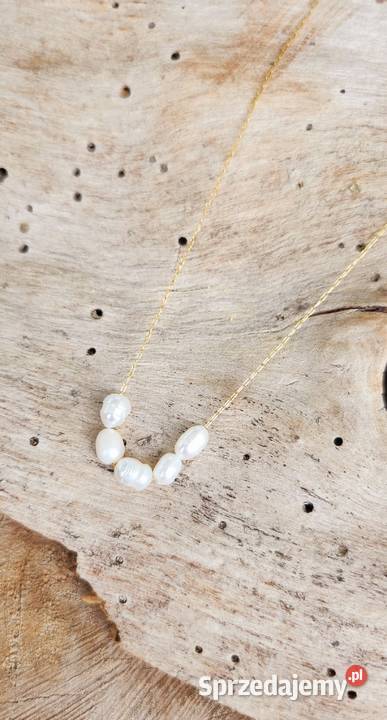 Nowy łańcuszek naszyjnik stal chirurgiczna perły Gdańsk