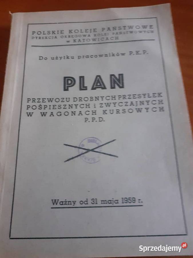 PKP Plan przewozu drobnych przesyłek PKP 1959 r Chorzów sprzedam