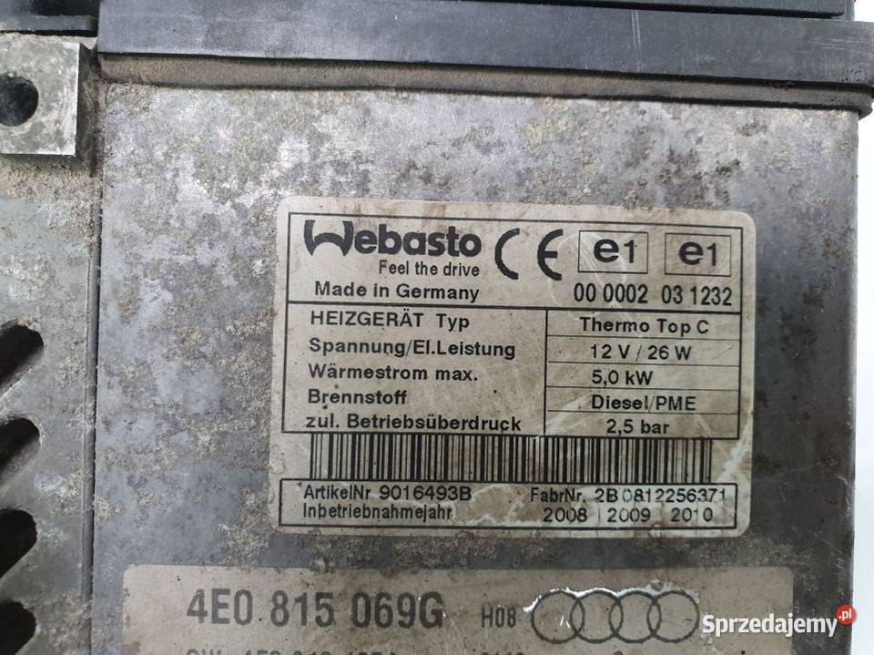 WEBASTO AUDI A8 D3 4E0815069G Części samochodowe Lipno
