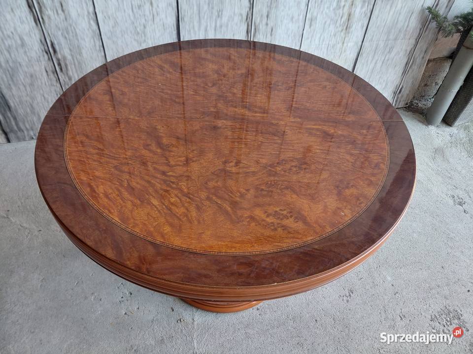 stół okrągły inkrustowany stół jadalny w stylu Byczyna